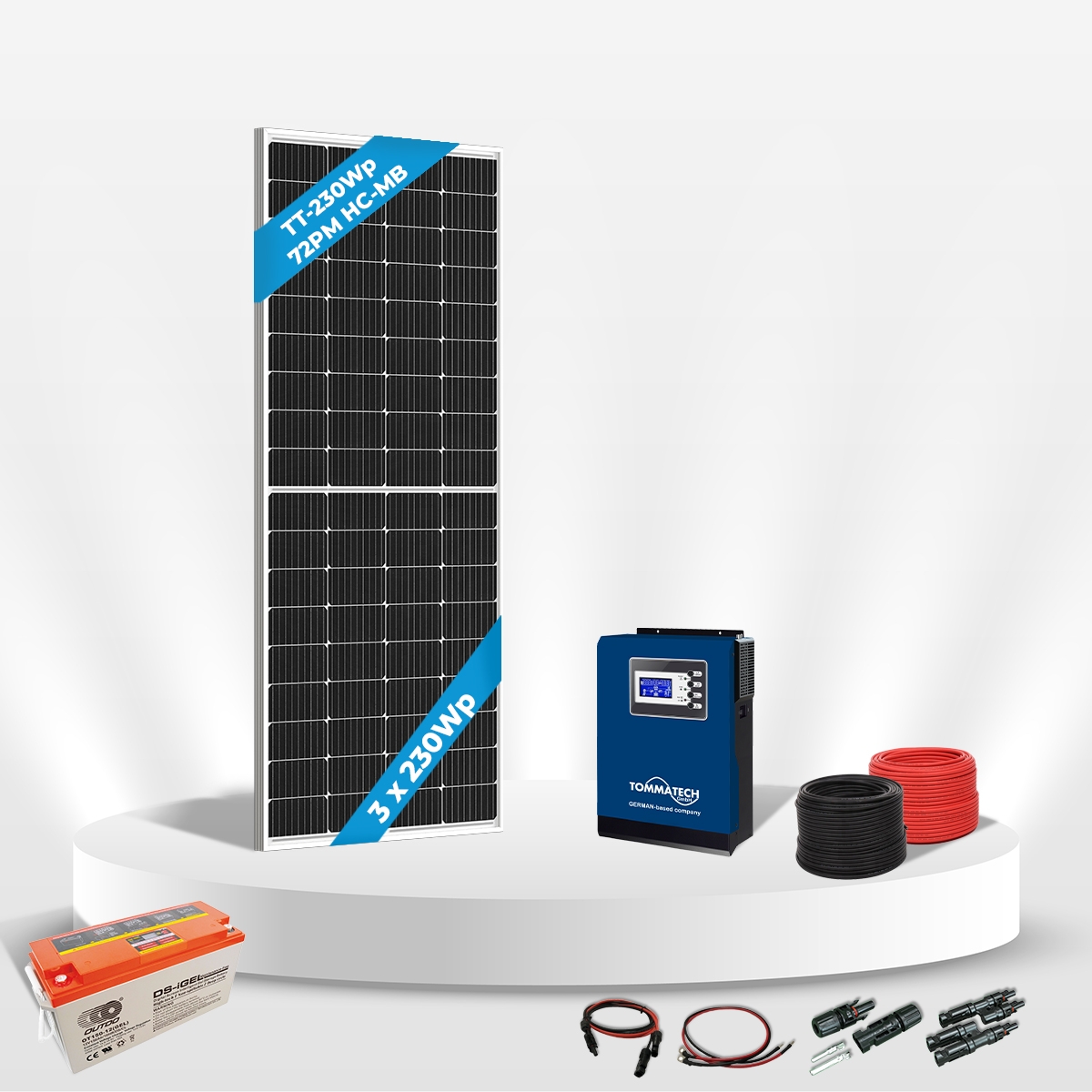 3 Panel(230Wp) 1KWE Off-Grid(12V) Jel Akülü Solar Paket