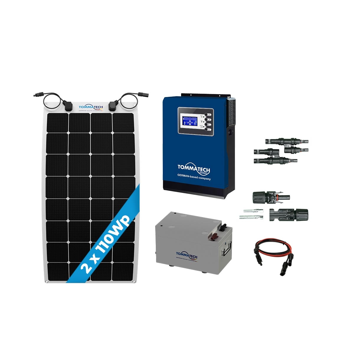 2 Panel(110Wp) 1KWE Off-Grid(12V) Esnek Solar Paket
